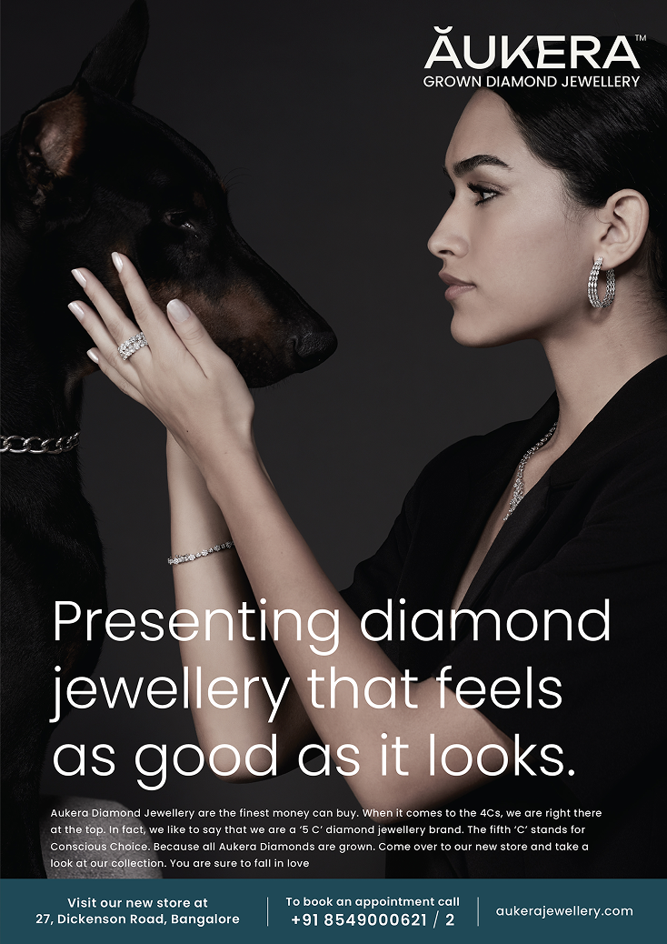 Aukera Print advertisement by Bask Creative — Presenting diamond jewellery that feels as good as it looks.