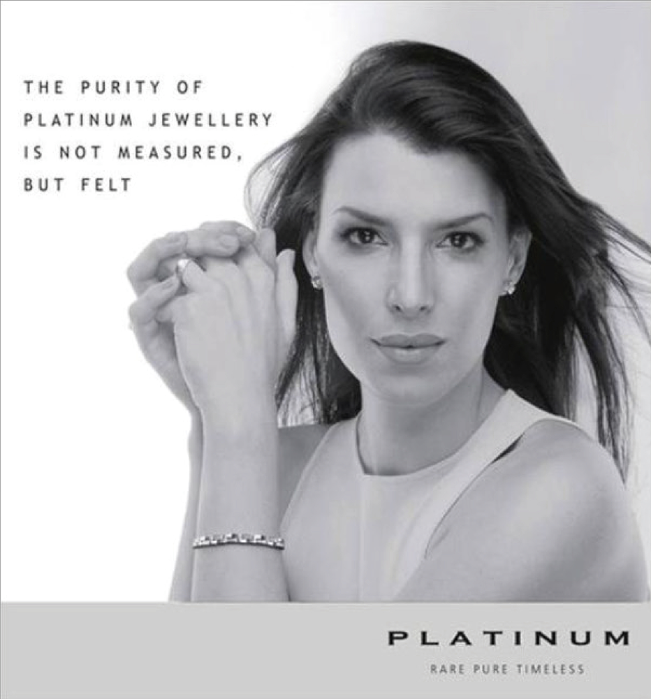 Platinum Guild Print advertisement by Bask Creative — The purity of Platinum jewellery is not measured, but felt.