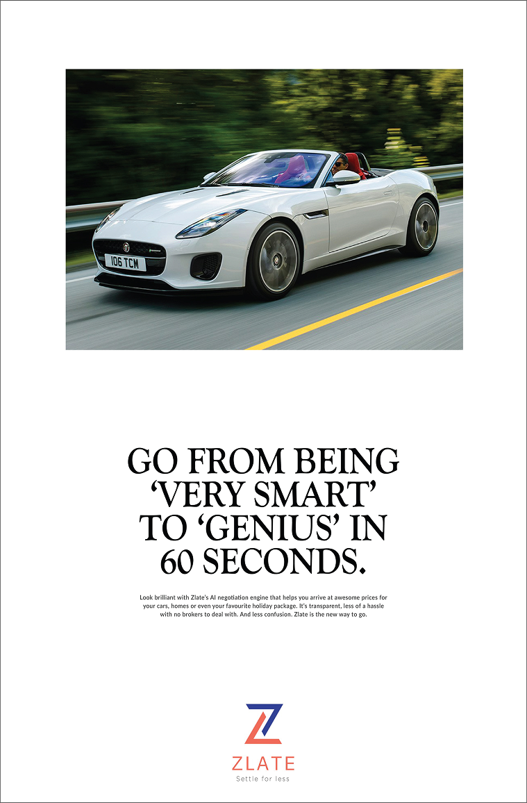 Zlate Print advertisement by Bask Creative — Go from being 'very smart' to 'genius' in 60 seconds.